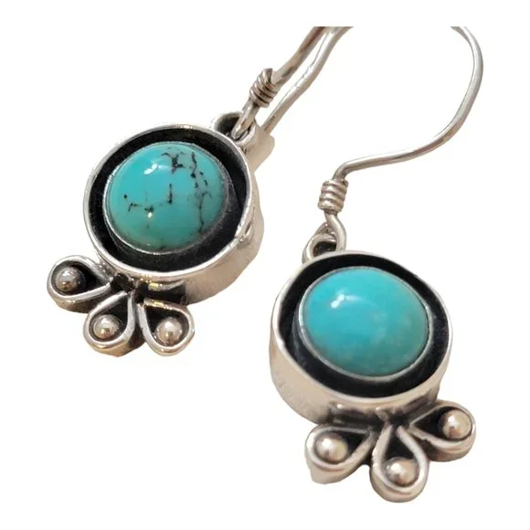 Turquoise Sterling Silver Dangle Earrings Drop Semi Precious Stone Gem December - Picture 3 of 13